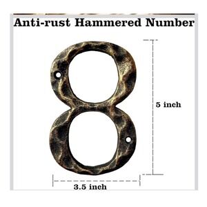 Number 8 Hammered Metal House  Antique Bronze Finish Anti-Rust 5 Inch Address